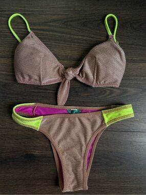 Cia Marítima Metallic Bronze Neon Bikini Set Size Small Made in Brazil